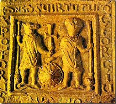 La prima icona conosciuta di San Cristoforo cinocefalo, qui rappresentato assieme a san Giorgio, entrambi in abiti guerreschi. Macedonia, VI-VII secolo