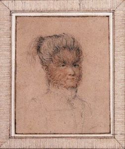 Ritratto immaginario di una ragazza pelosa, attribuito a Lavinia Fontana, disegno, New York, Pierpont Morgan Library